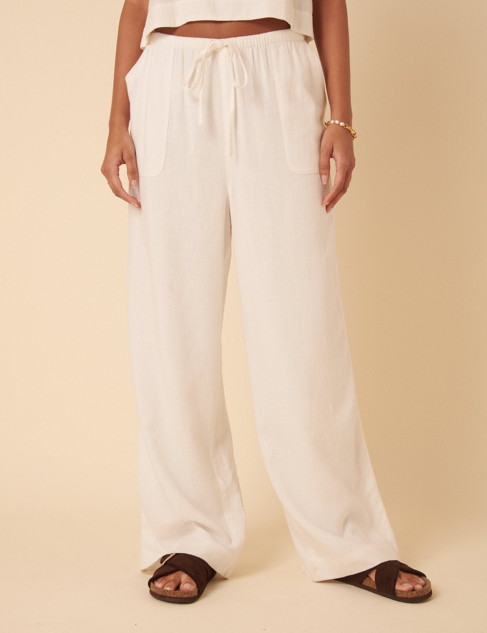 White Linen-Blend Shona Trousers