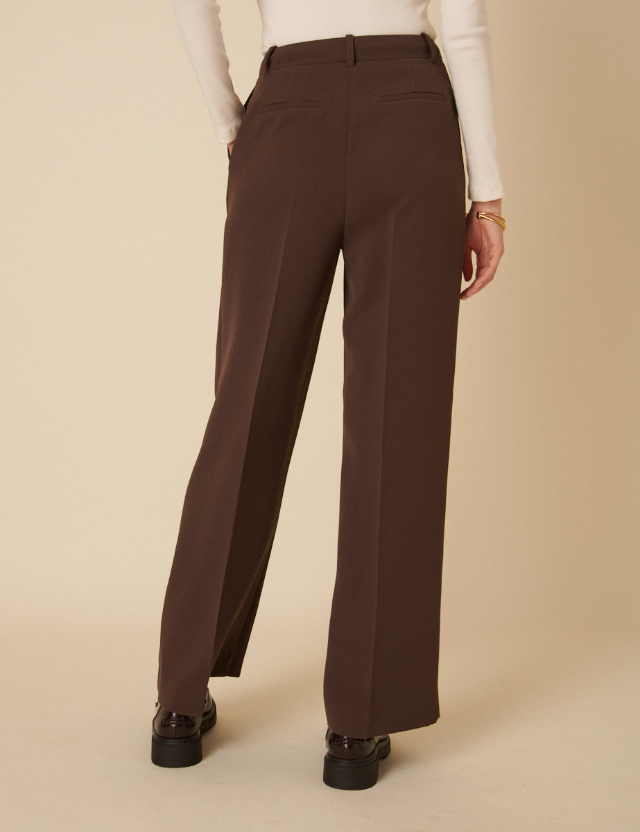 Brown Wide Leg Jax Crepe Trousers