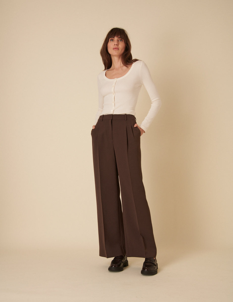 Brown Wide Leg Jax Crepe Trousers