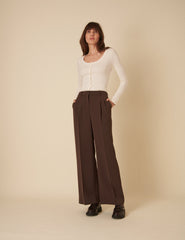 Brown Wide Leg Jax Crepe Trousers