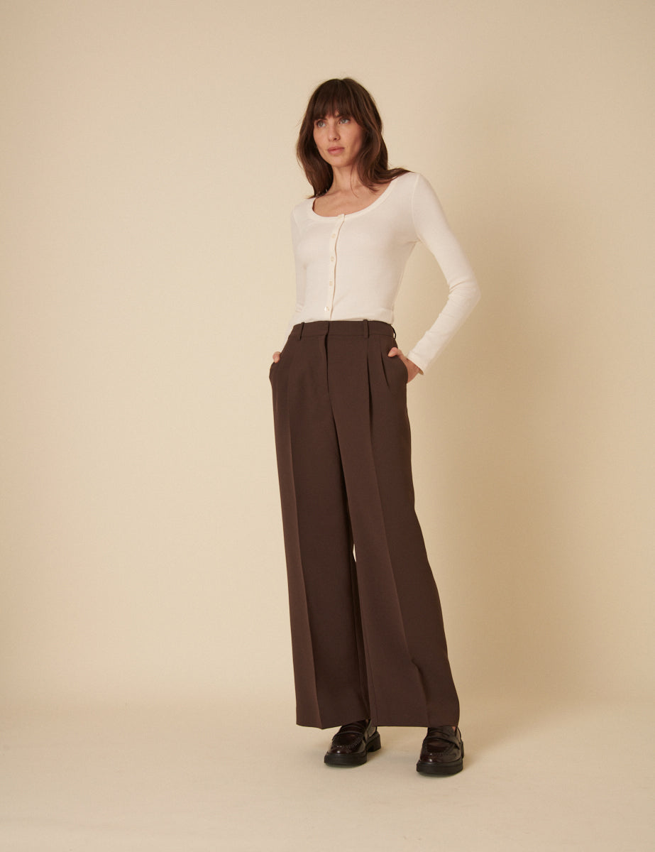 Brown Wide Leg Jax Crepe Trousers