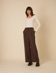 Brown Wide Leg Jax Crepe Trousers
