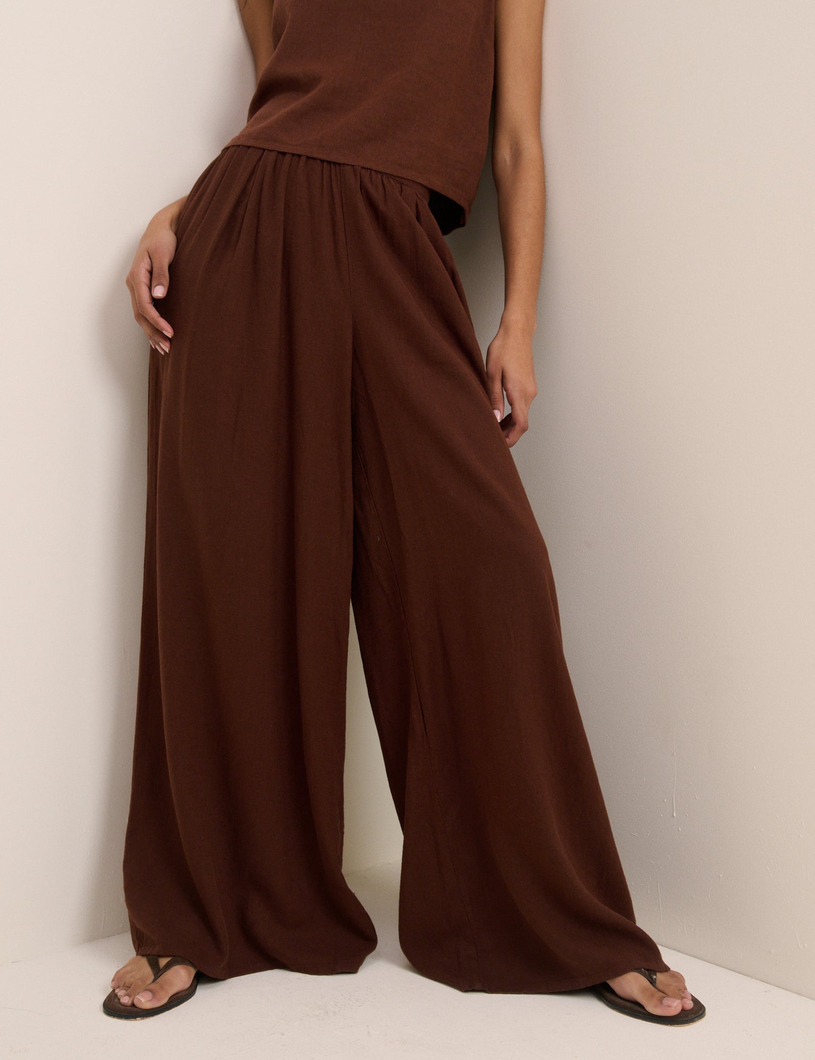 Brown Linen-Blend Wide Leg Jerrow Trousers