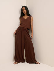 Brown Linen-Blend Wide Leg Jerrow Trousers