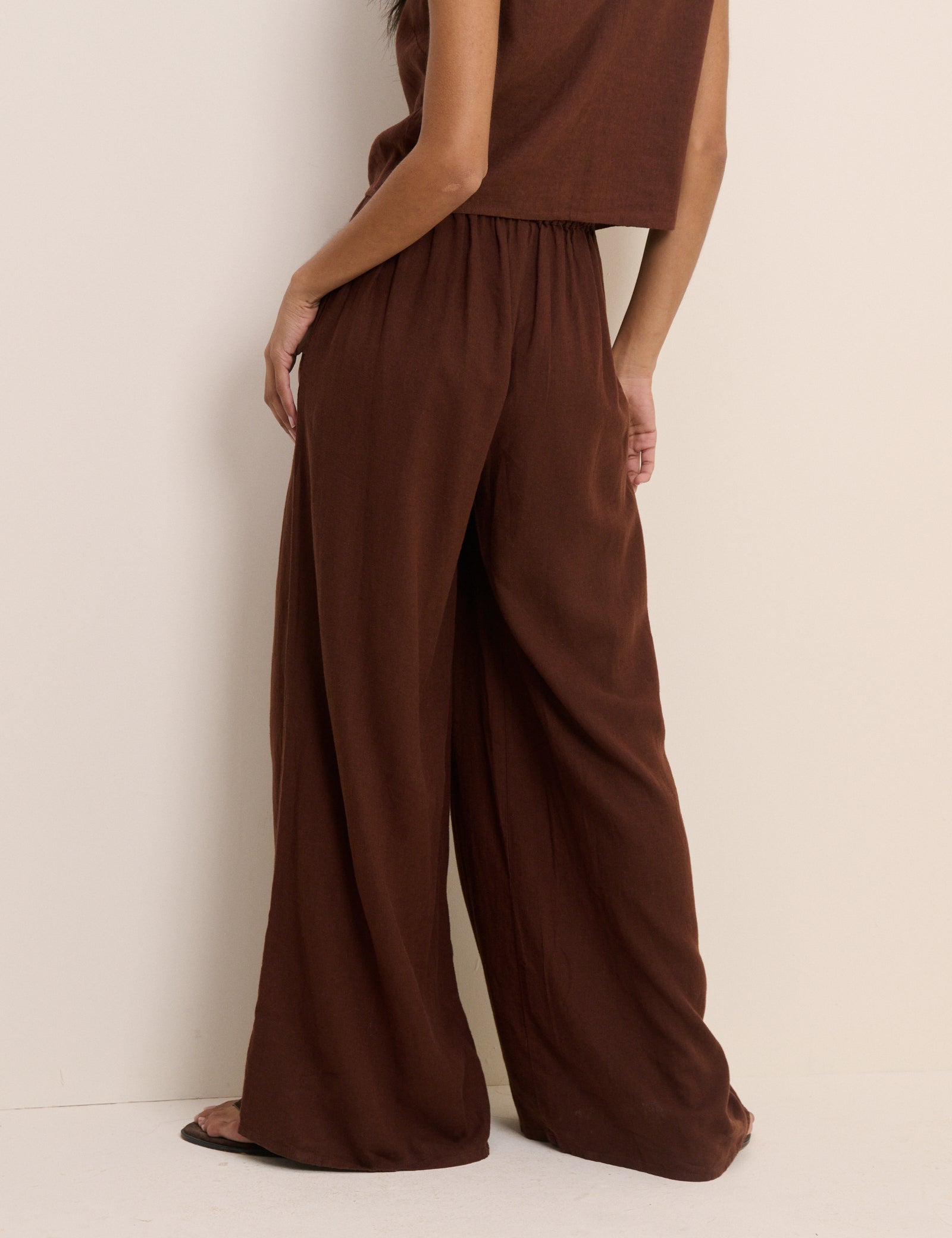 Brown Linen-Blend Wide Leg Jerrow Trousers