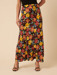 Black Floral Midi Skirt
