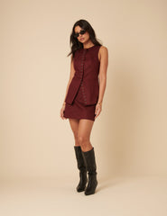 Burgundy Tailored Mini Skirt