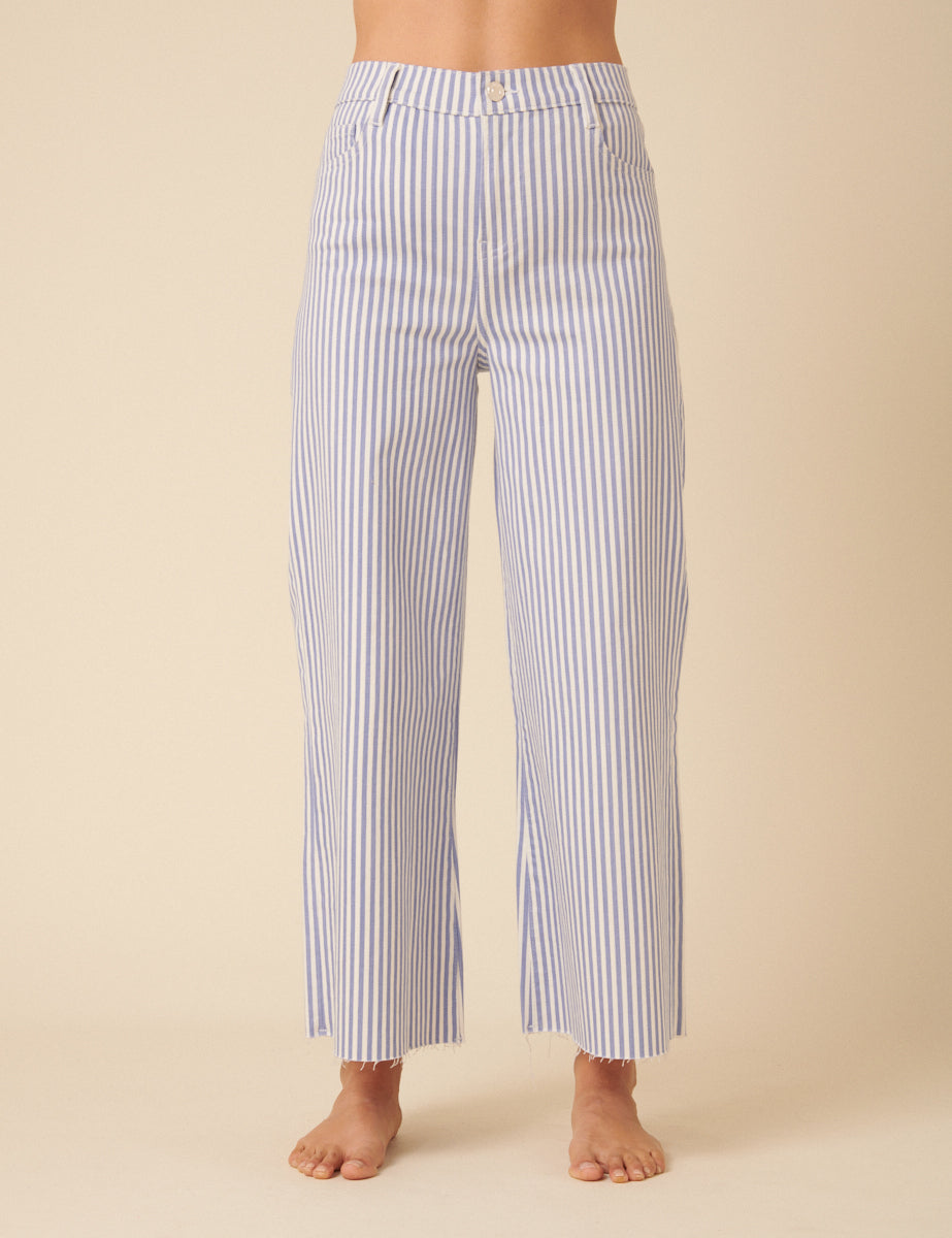 Blue Pinstripe High Rise Palazzo Jeans