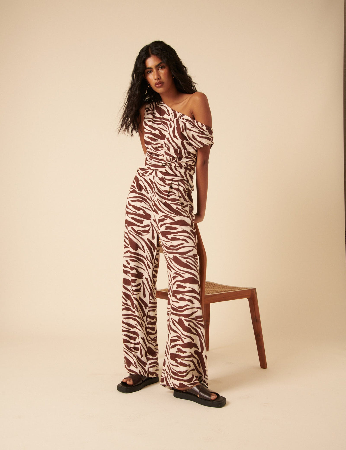 Brown Zebra Print Wide Leg Jerrow Trousers