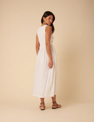 White Shirred Bodice Billie Midi Jersey Dress