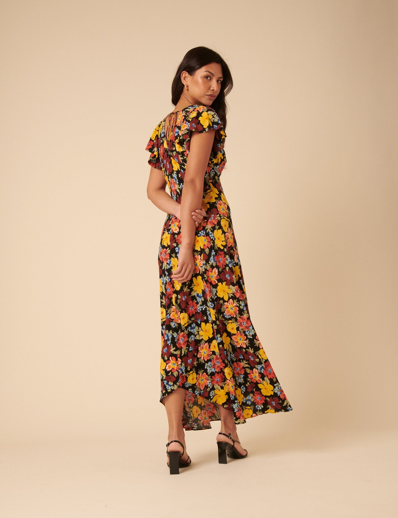Black Floral Loubelle Midi Dress