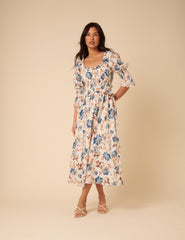 White Floral Ariel Midi Dress