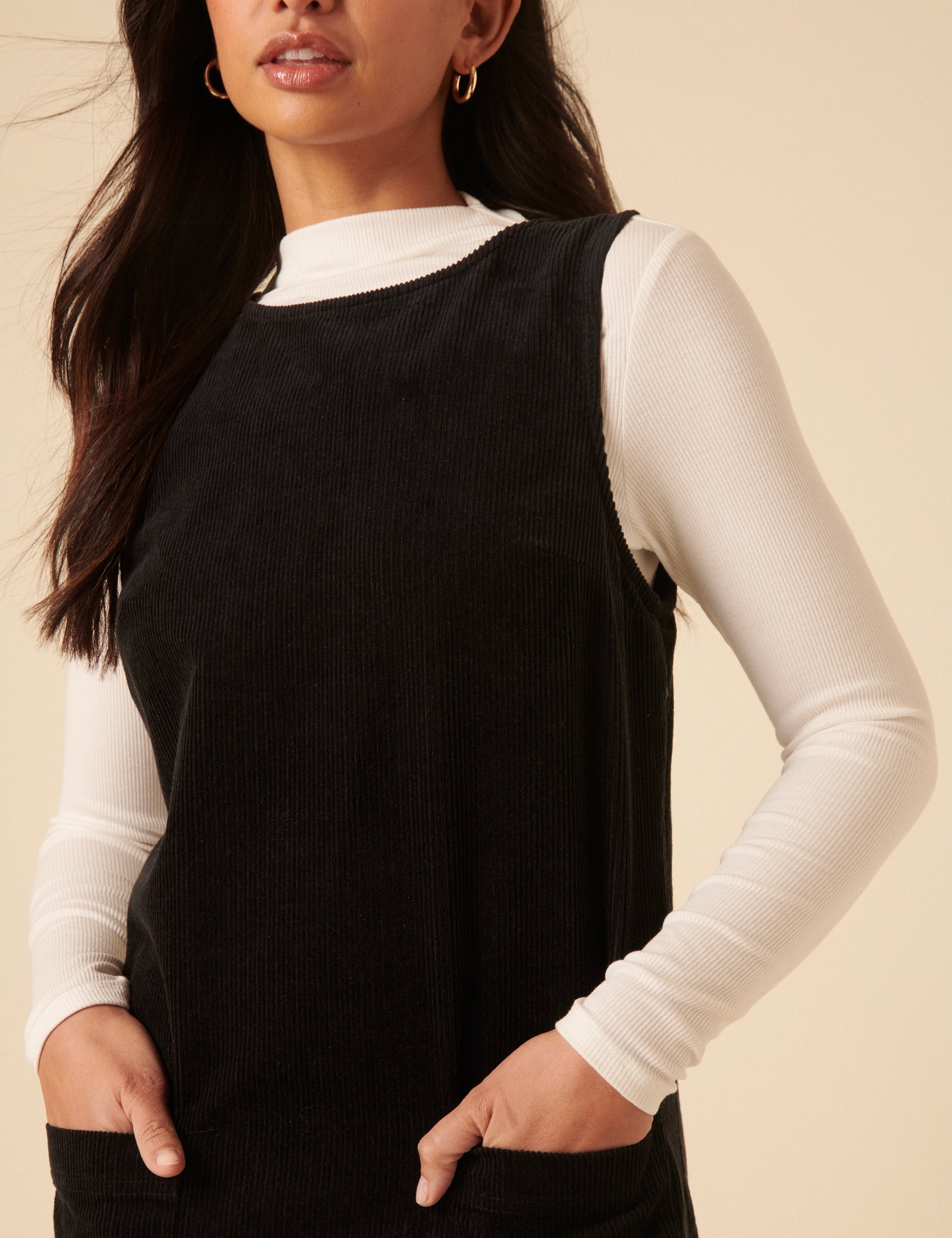 Black Cord Chiara Pinafore Mini Dress