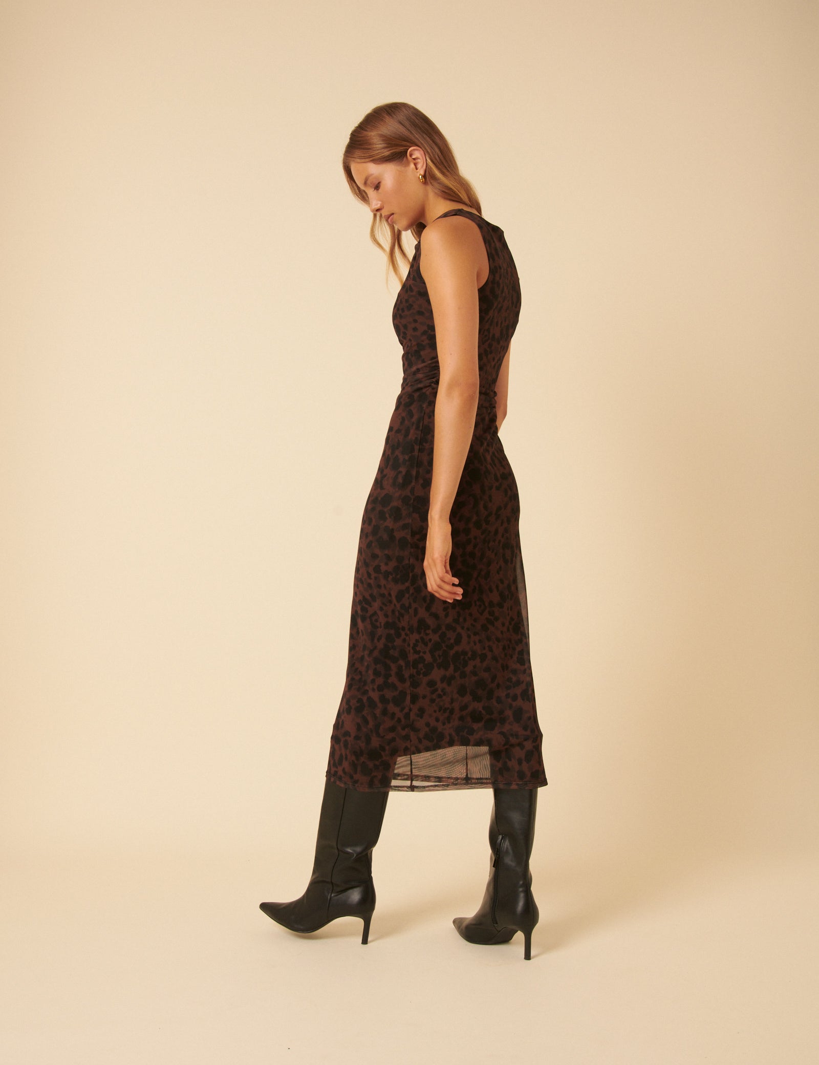 Leopard Print Mesh Morgan Jersey Midi Dress