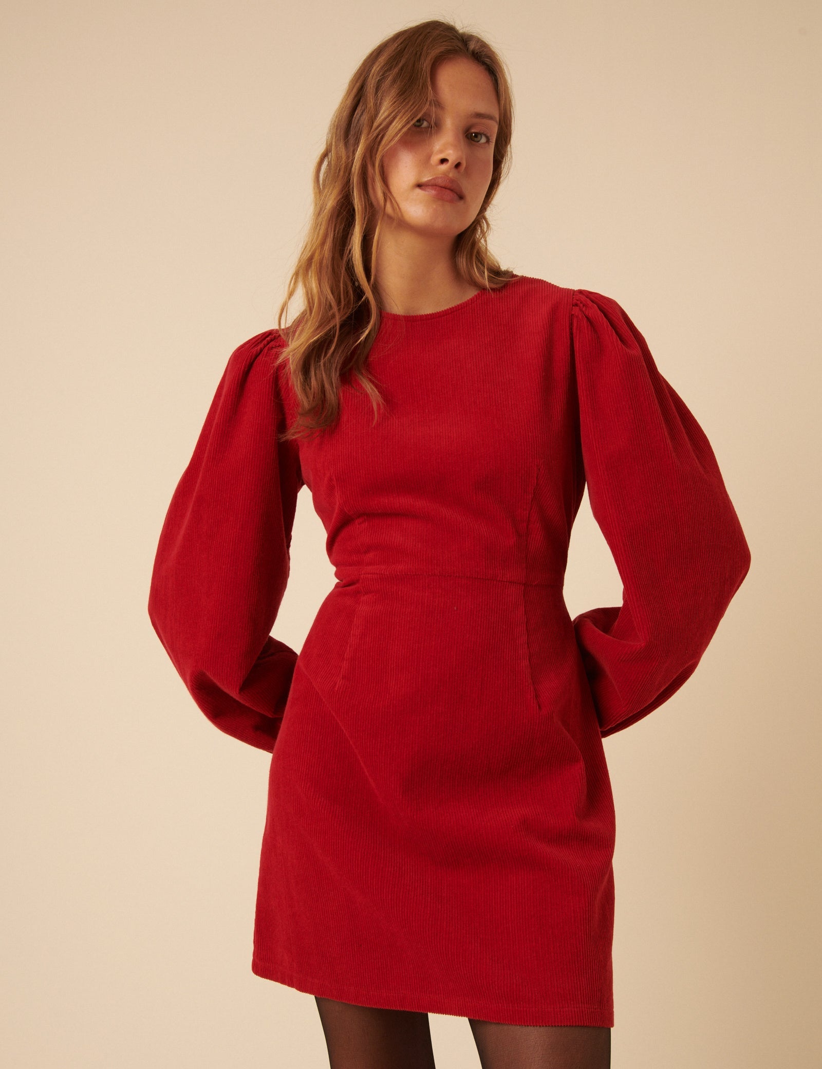 Red Cord Balloon Sleeve Peggy Mini Dress