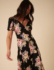 Black Floral Ella Midi Dress