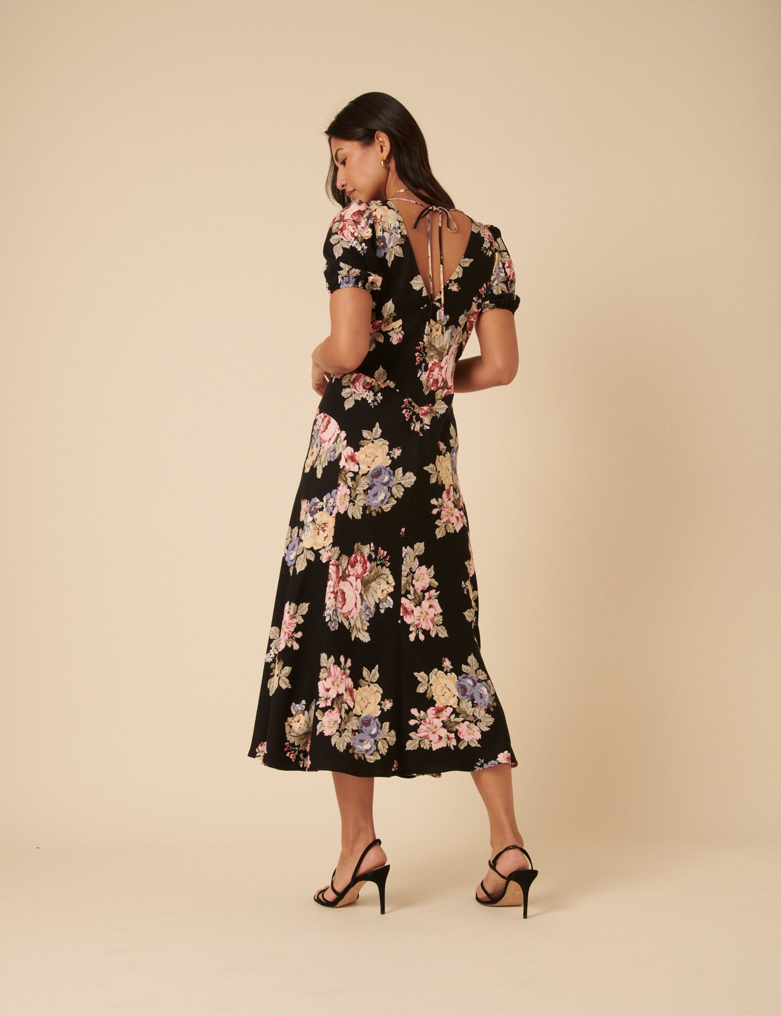 Black Floral Ella Midi Dress
