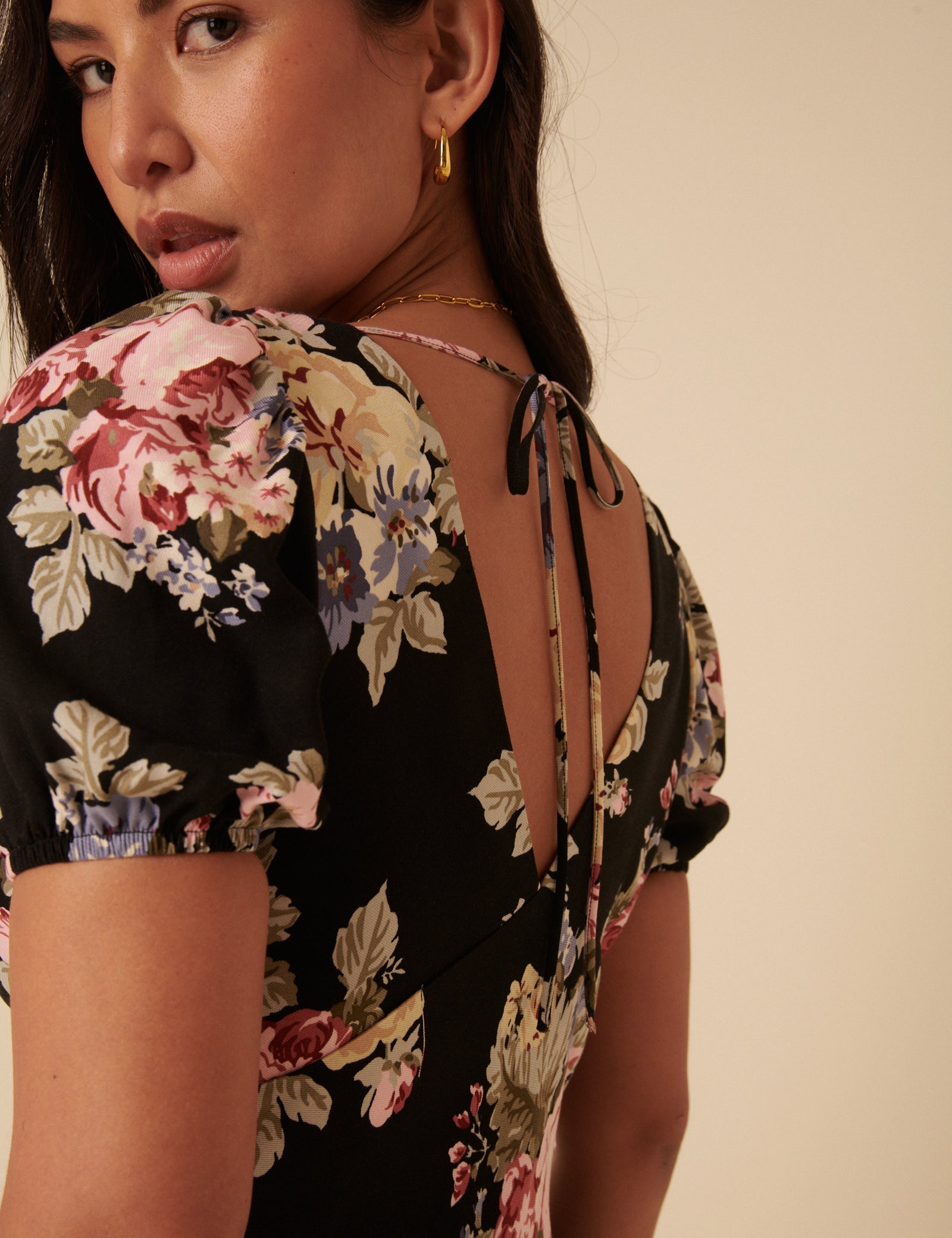 Black Floral Ella Midi Dress