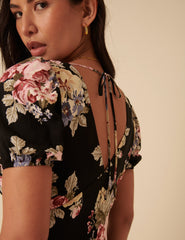 Black Floral Ella Midi Dress