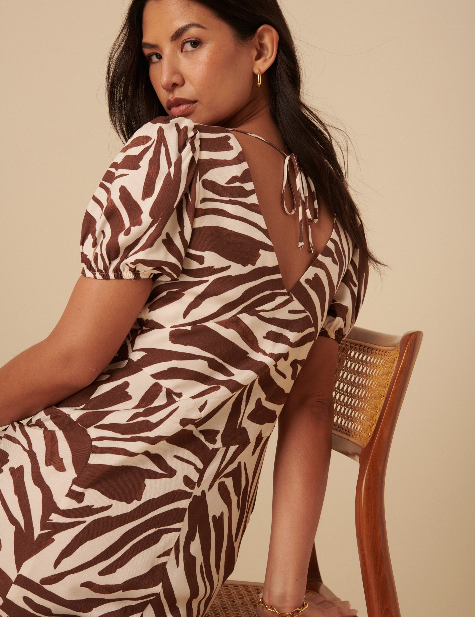 Brown Zebra Print Ella Midi Dress