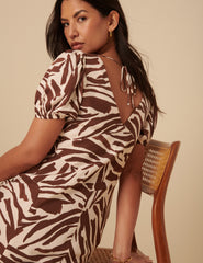 Brown Zebra Print Ella Midi Dress