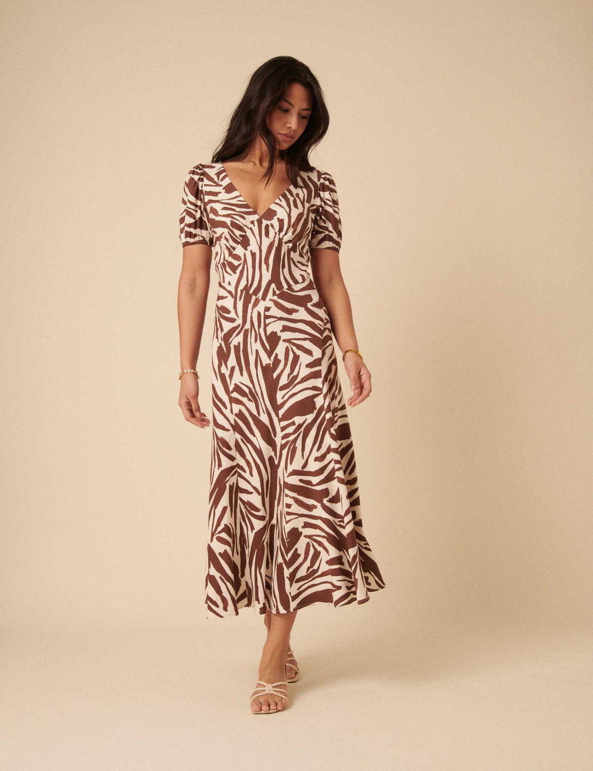 Brown Zebra Print Ella Midi Dress