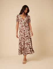 Brown Zebra Print Ella Midi Dress
