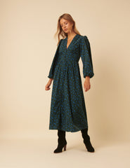 Blue Floral Printed Cord Starlight Midi Dress