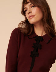 Petite Burgundy Bow Front Knitted Mini Dress