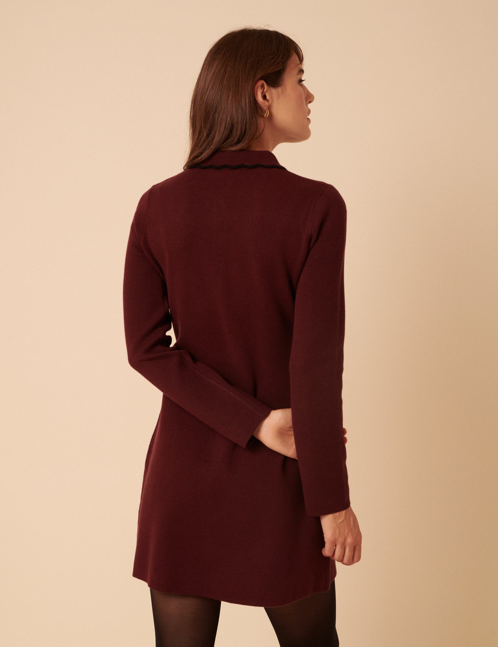 Burgundy Knitted Bow Front Mini Dress