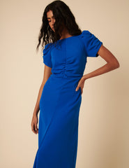 Blue Ruched Naomi Midi Dress