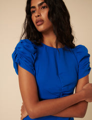 Blue Ruched Naomi Midi Dress