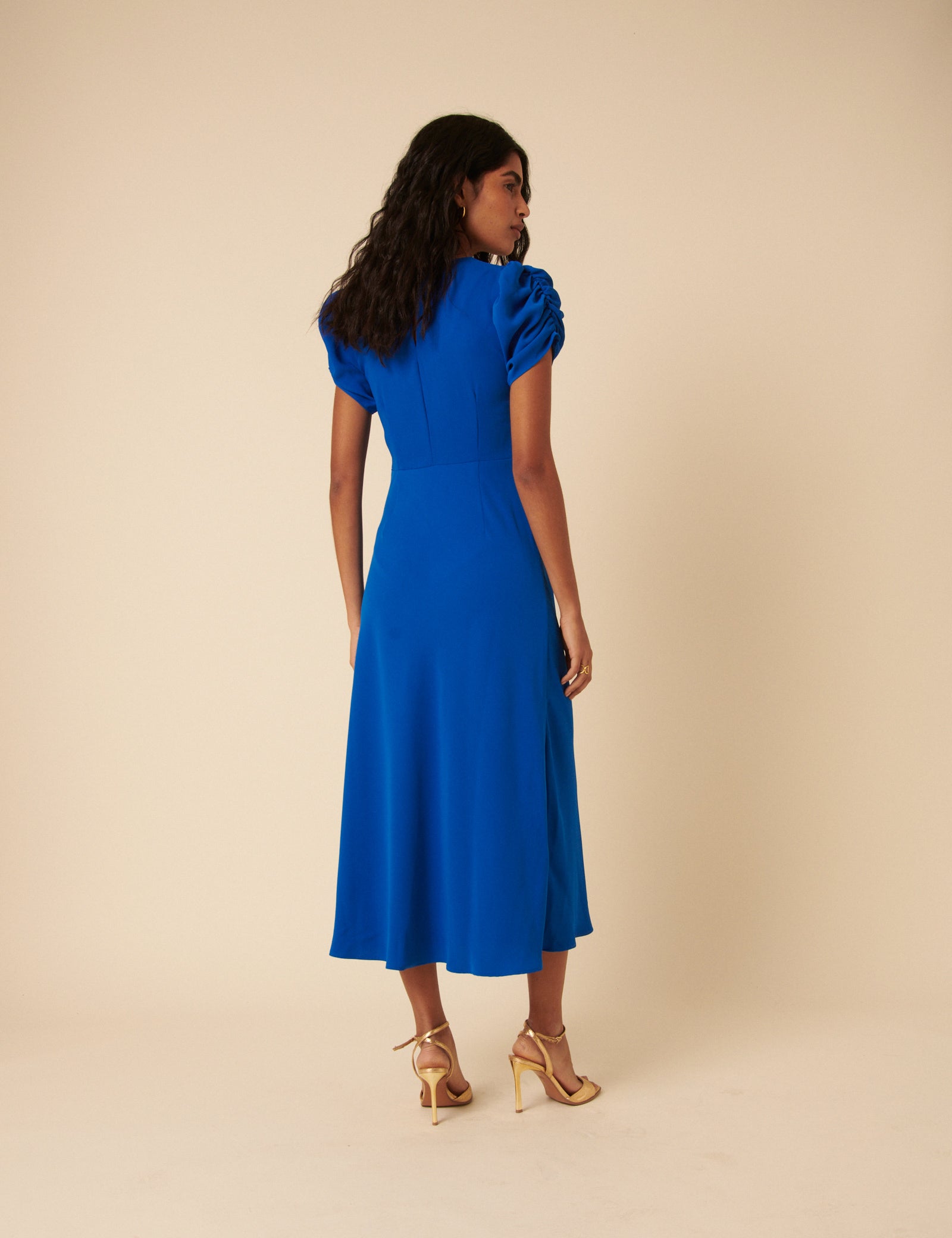 Blue Ruched Naomi Midi Dress