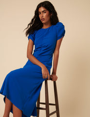Blue Ruched Naomi Midi Dress