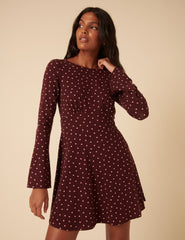 Burgundy Polka Dot Boat Neck Tate Jersey Mini Dress