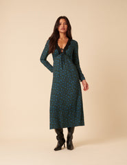 Blue & Green Floral Lace Aida Midi Dress