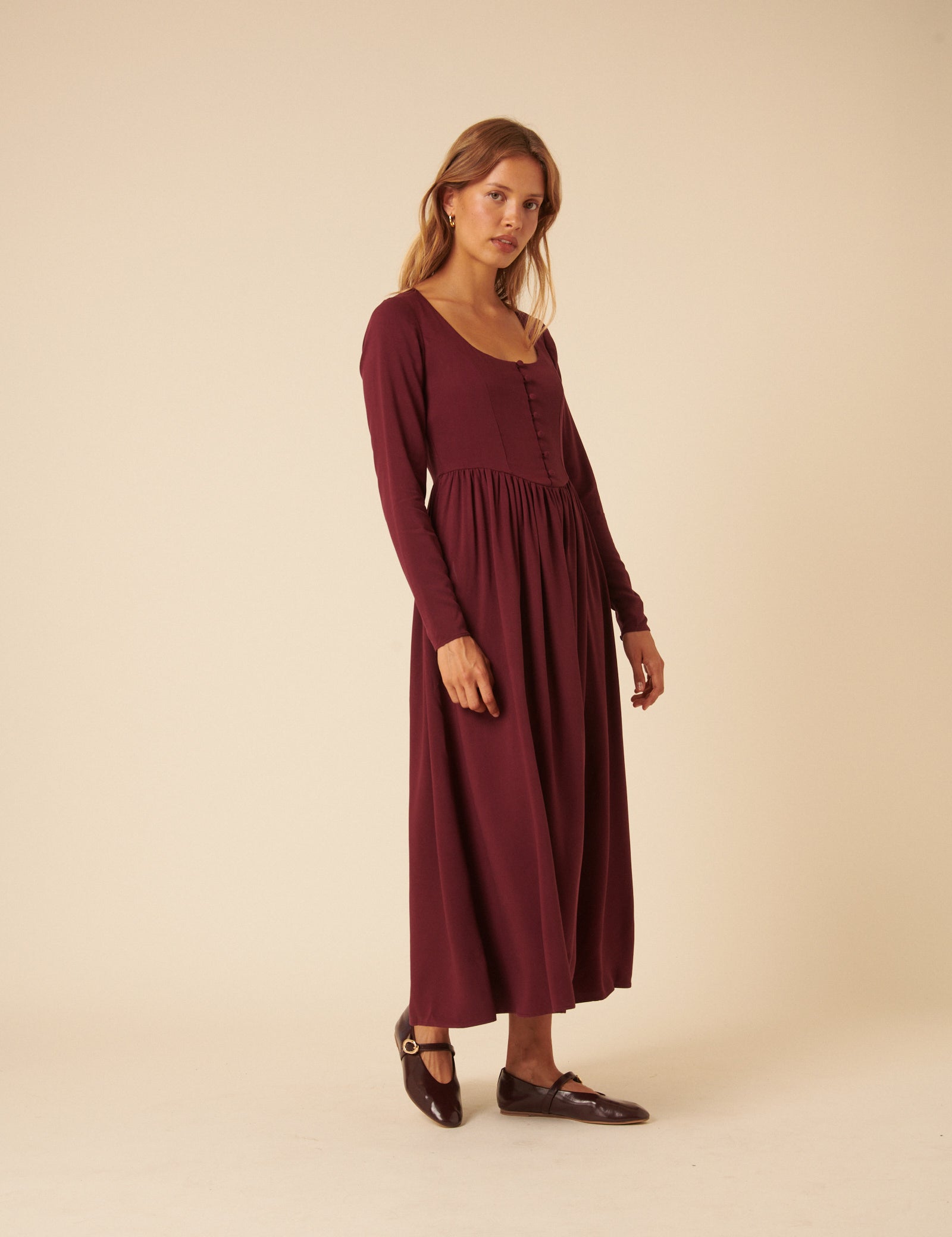 Red Long Sleeve Cora Midi Dress