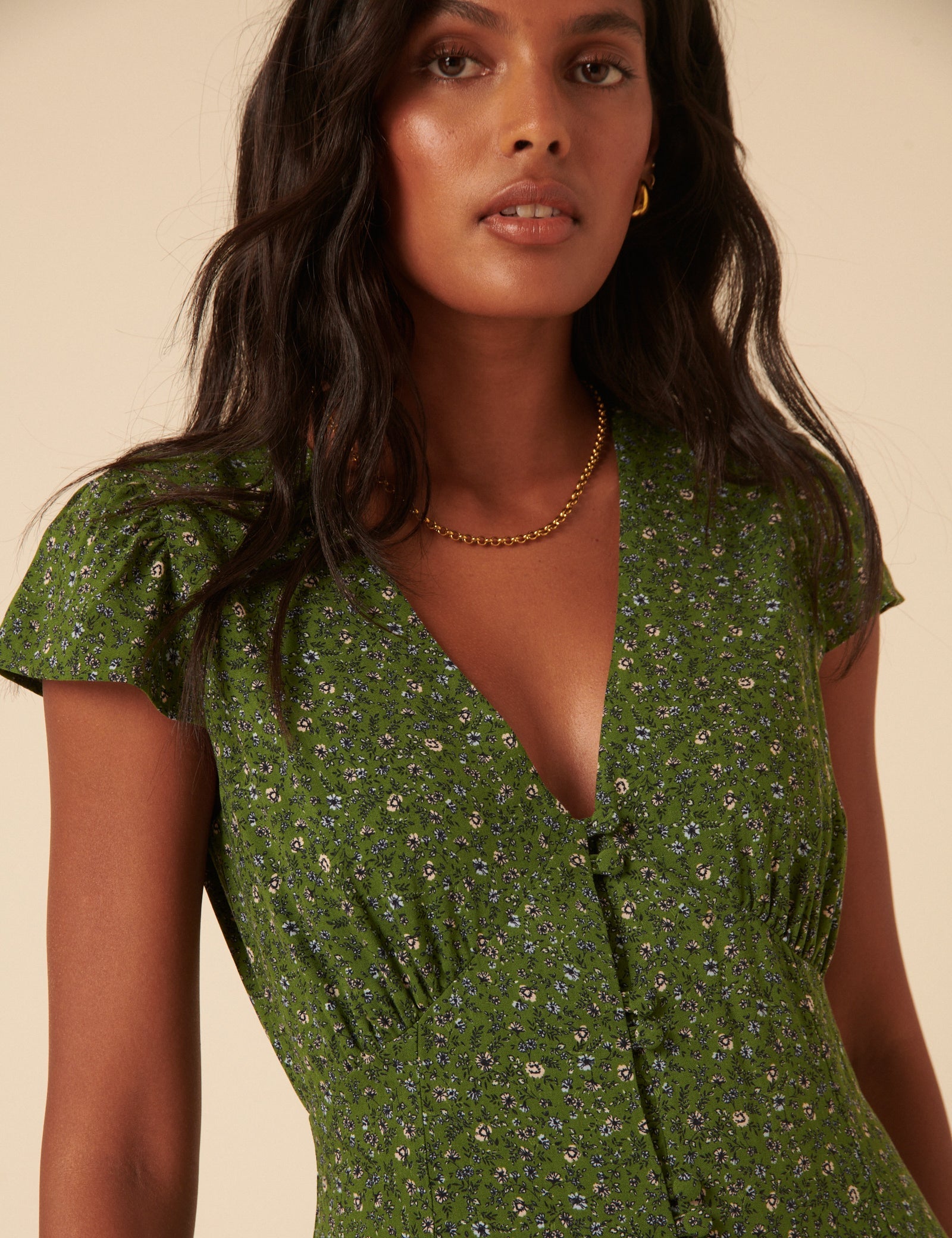 Green Ditsy Floral Avery Midi Dress