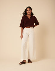 Burgundy Open Collar Polo Knitted T-Shirt
