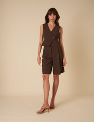 Chocolate Brown Double Pleated Bermuda Shorts