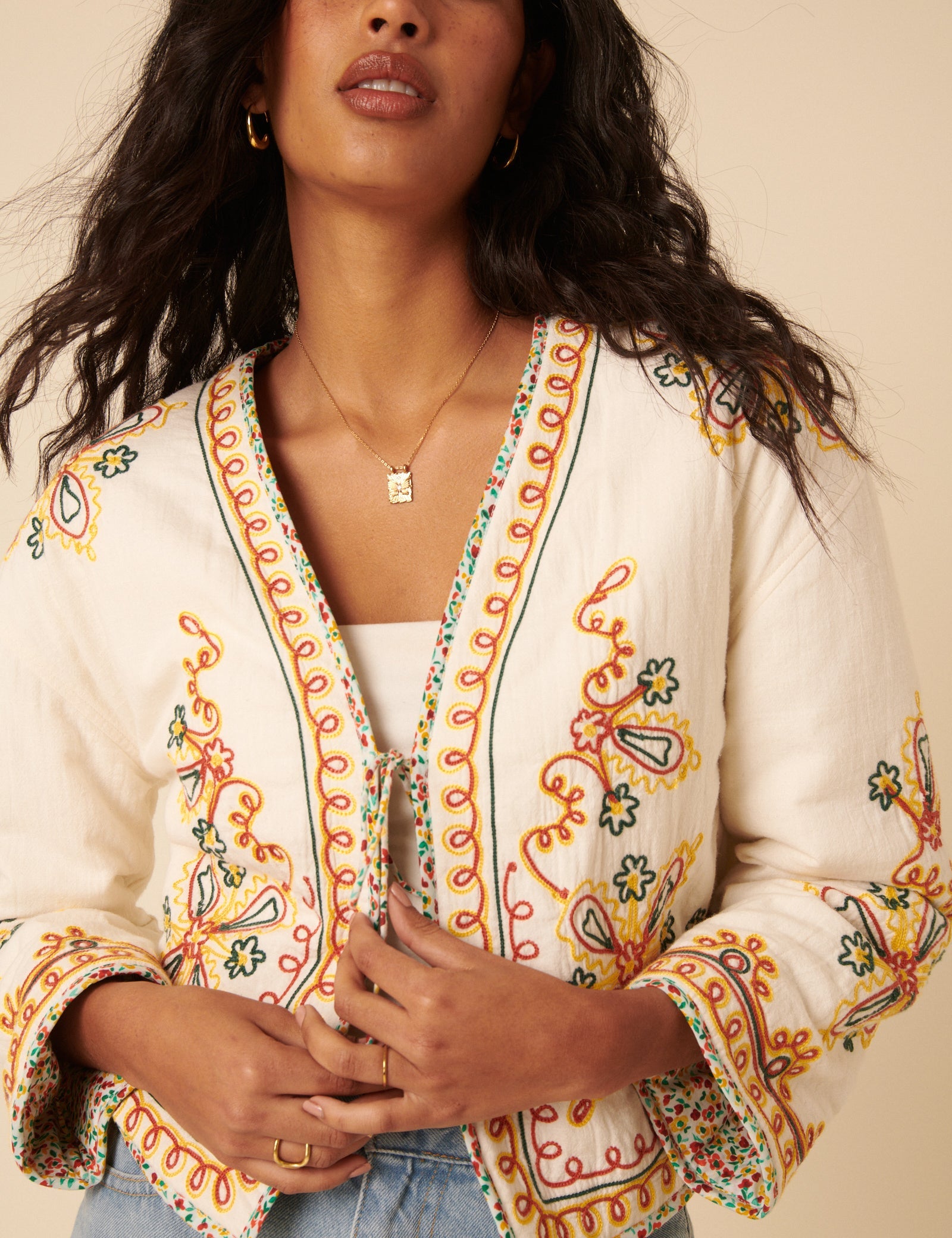 Poppy Delevingne White Embroidered Willow Jacket