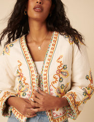 Poppy Delevingne White Embroidered Willow Jacket
