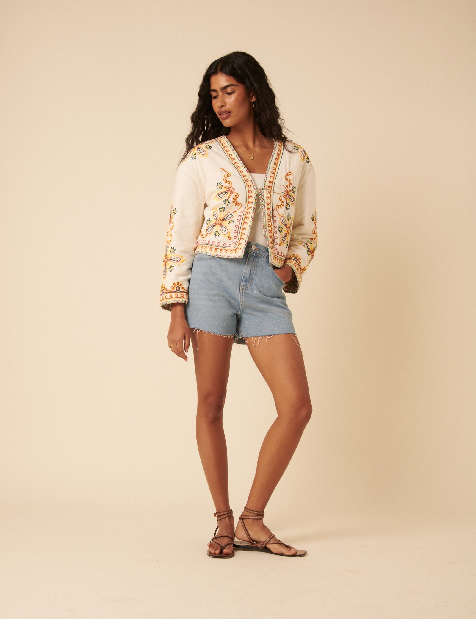 Poppy Delevingne White Embroidered Willow Jacket