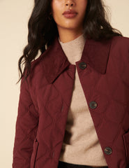 Burgundy Collared Quilted Jacket