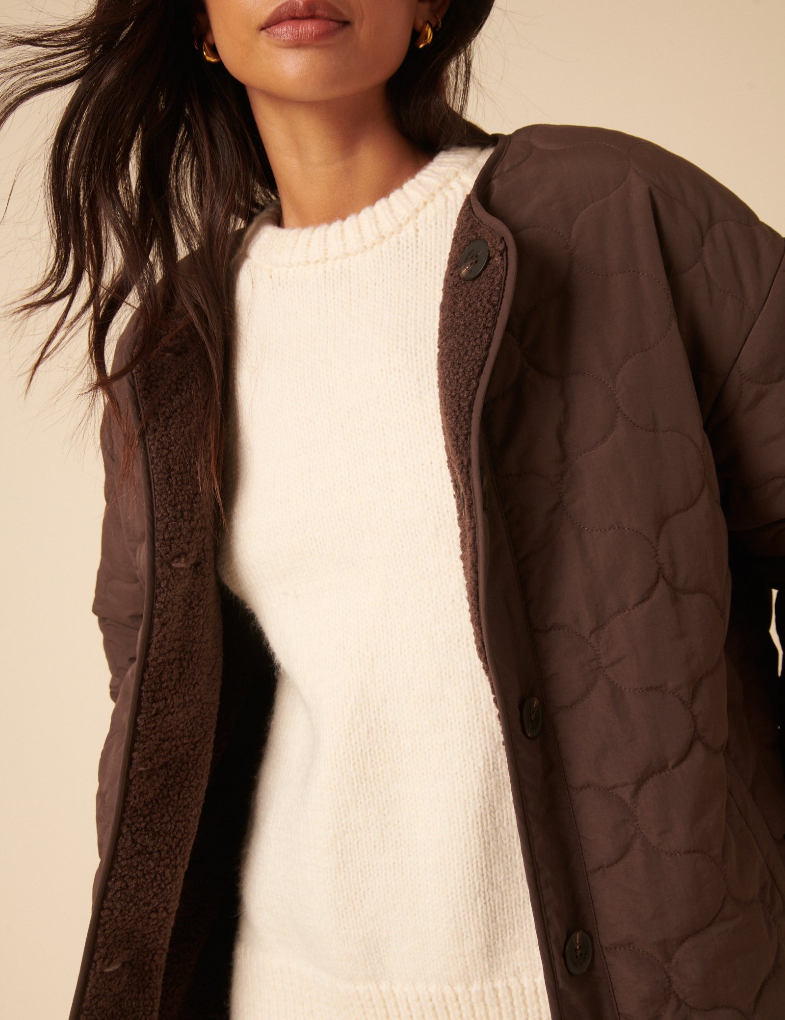 Brown Reversible Borg Quilted Jacket