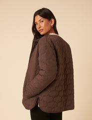 Brown Reversible Borg Quilted Jacket