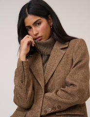 Brown Single Breasted Herringbone Coat