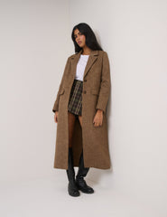 Brown Single Breasted Herringbone Coat