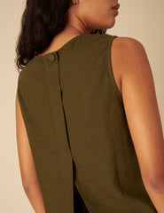 Green Linen-Blend Swing Top