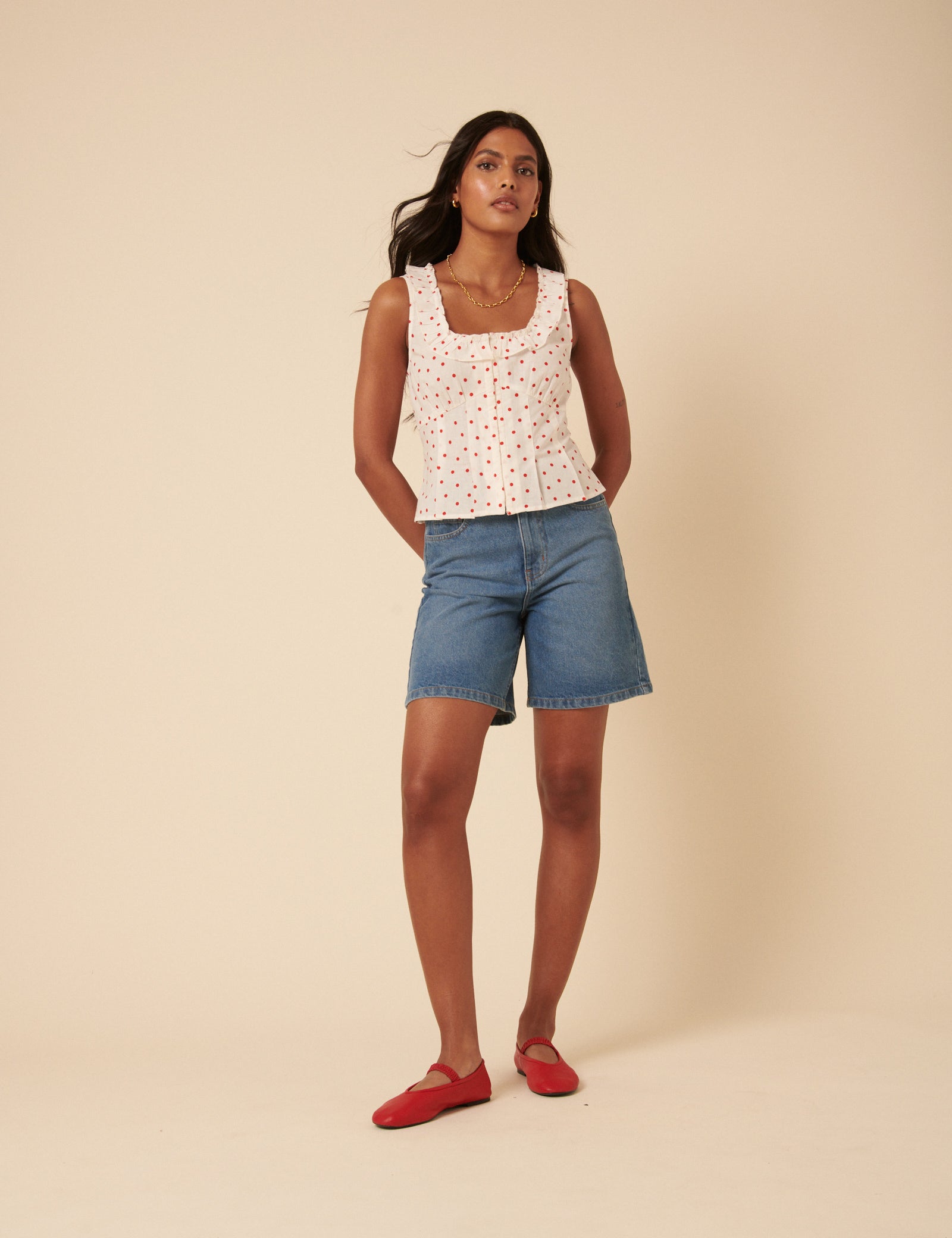 White Polka Dot Top